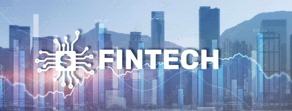 Financial technology concept. Fintech on modern citybackground