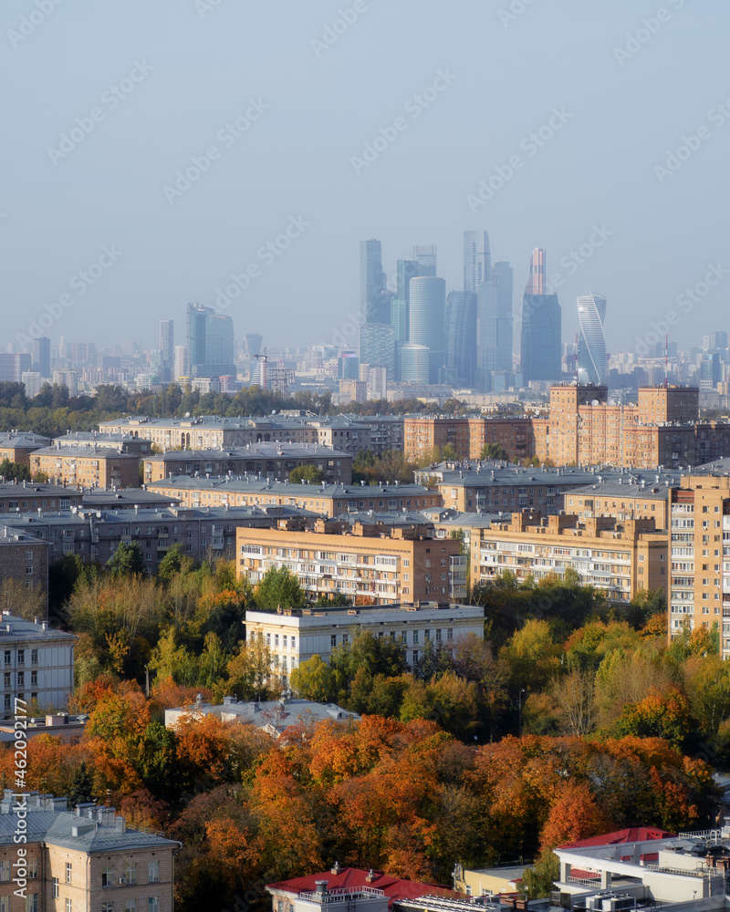 Aerial cityscape skyline view to city Moscow, Russia