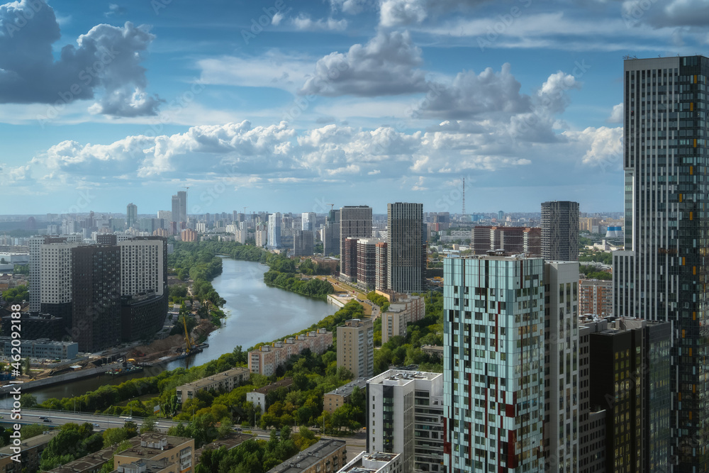 Aerial cityscape skyline view to city Moscow, Russia