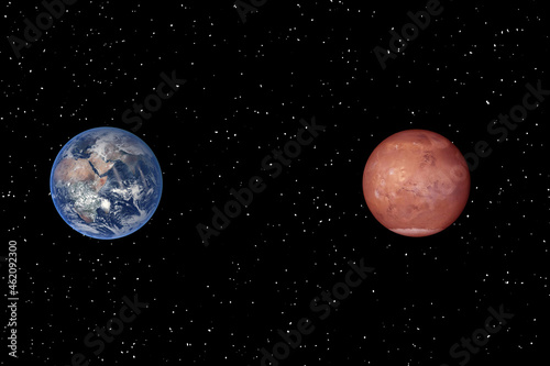 Mars and earth. Distance between them. Space for text. The elements of this image furnished by NASA. © wowinside