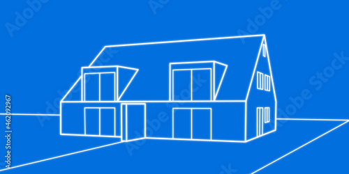 Entwurf für ein Doppelhaus mit Satteldach, Wohnungsbau, Neubau, Planung, Architektur, Blueprint