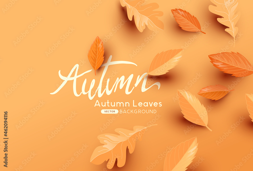 Falling autumn leaves background with copy space. Autumn fall vector illustration - obrazy, fototapety, plakaty 