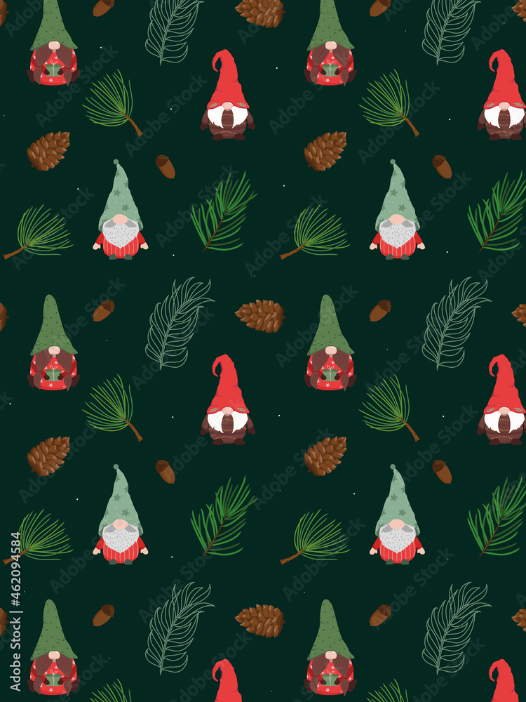Pattern Little Gnomes Christmas tree branches, cones and acorns Pattern Little Gnomes Christmas tree branches, cones and acorns