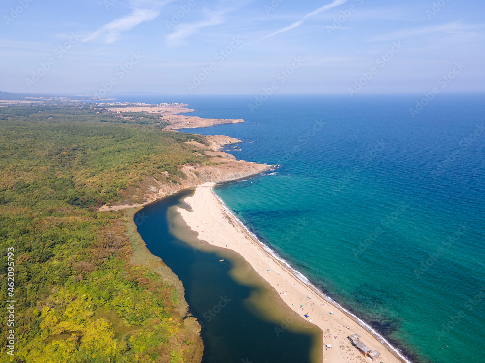 Aerial view of beach at the mouth of the Veleka River, Bulgaria Aerial view of beach at the mouth of the Veleka River, Bulgaria