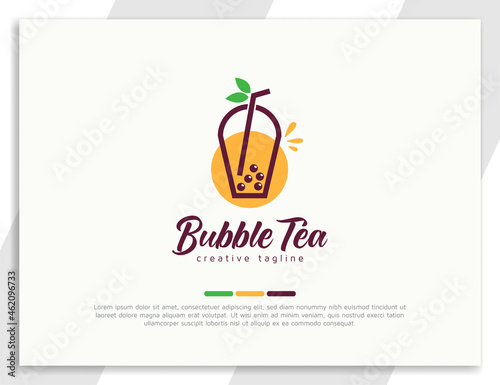 Fresh bubble tea logo with leaves