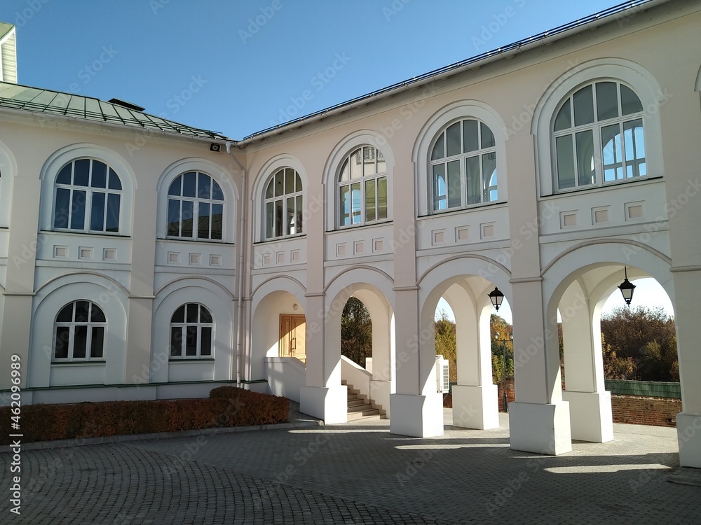 Archs gallery in Orthodox Monastery and seminary in Kolomna Moscow region