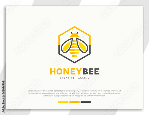 Hexagonal Honey bee and hive logo illustration