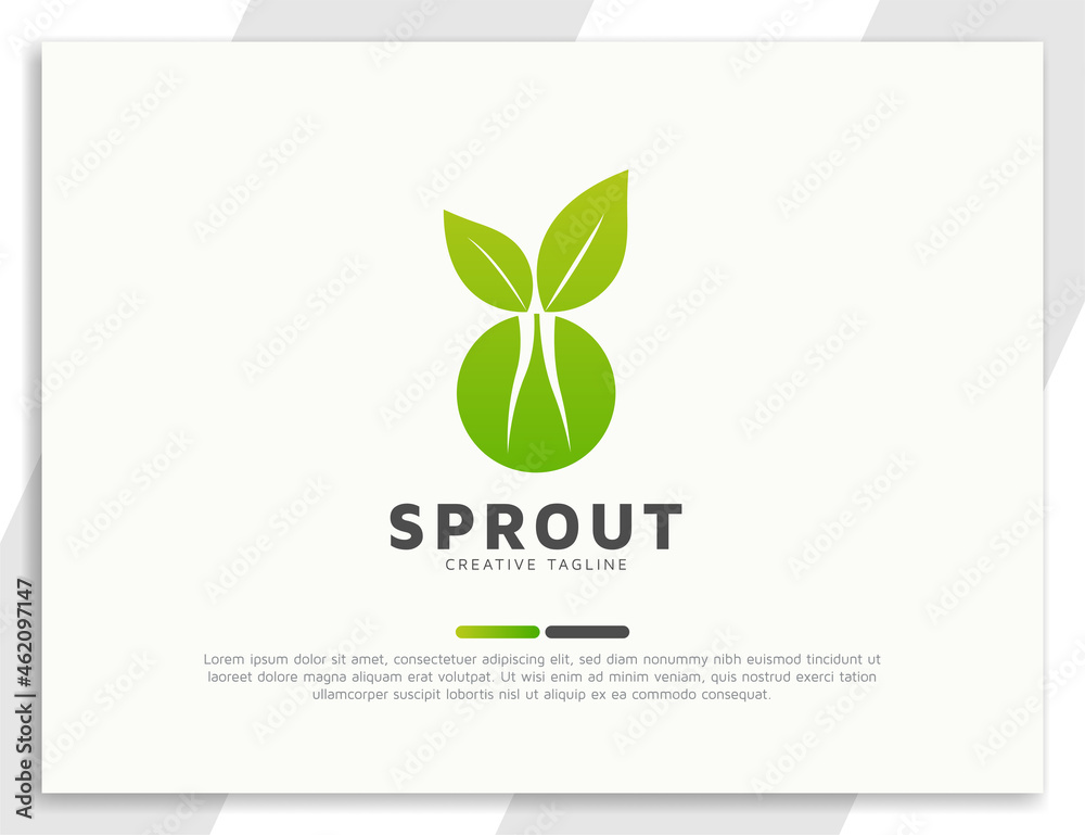 Sprout green plant with leaves and root logo design