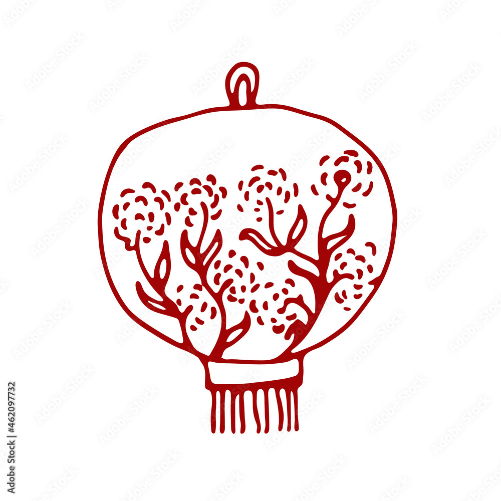 Fototapeta premium Hand drawn chinese lantern. Happy Chinese new year of The Tiger. Hand drawn doodle style.
