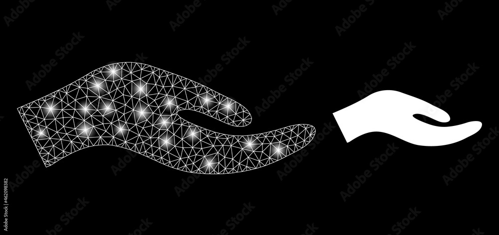 Magic mesh vector petition hand with glare effect. White mesh, light spots on a black background with petition hand icon. Mesh and glare elements are placed on different layers. Magic mesh vector petition hand with glare effect. White mesh, light spots on a black background with petition hand icon. Mesh and glare elements are placed on different layers.