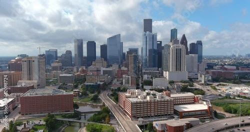 Aerial view of downtown Houston on a cloudy day