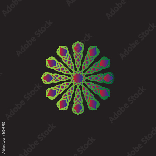 Circle pattern petal flower of mandala with multi color,Vector floral mandala relaxation patterns unique design with black background,Hand drawn pattern,concept meditation and relax. © NurWalkha
