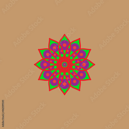 Circle pattern petal flower of mandala with multi color,Vector floral mandala relaxation patterns unique design with black background,Hand drawn pattern,concept meditation and relax See Less Print