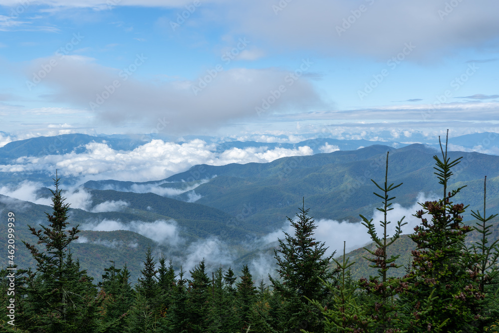 Great Smoky Mountains in Autumn Fog from Highest Peak