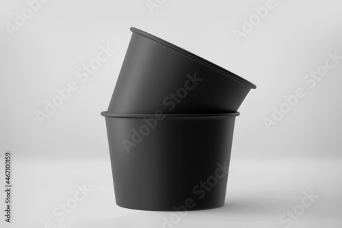 Black Ice cream cup mockup, Dark Blank cardboard tub container, 3d rendering isolated on light background © Pixelica21