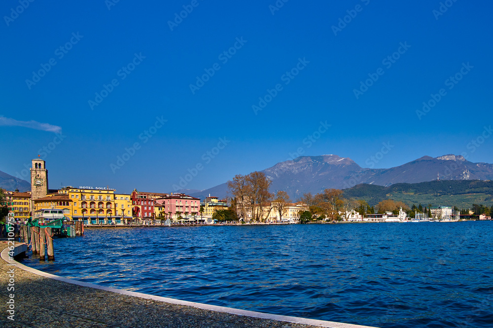View of the beautiful Lake Garda surrounded by mountains,Riva del garda and Garda lake in the spring time,Trentino Alto Adige region
