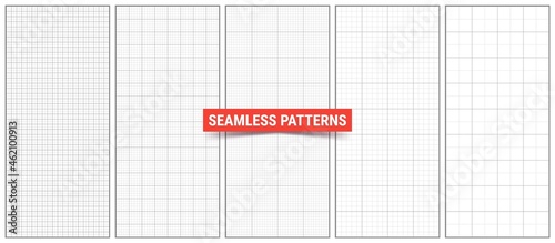 Graph paper seamless patterns. Background with regular grid for technical drawing.
