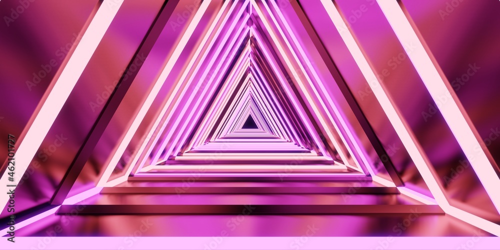 laser tunnel technology Triangular corridor door of neon light 3d illustration