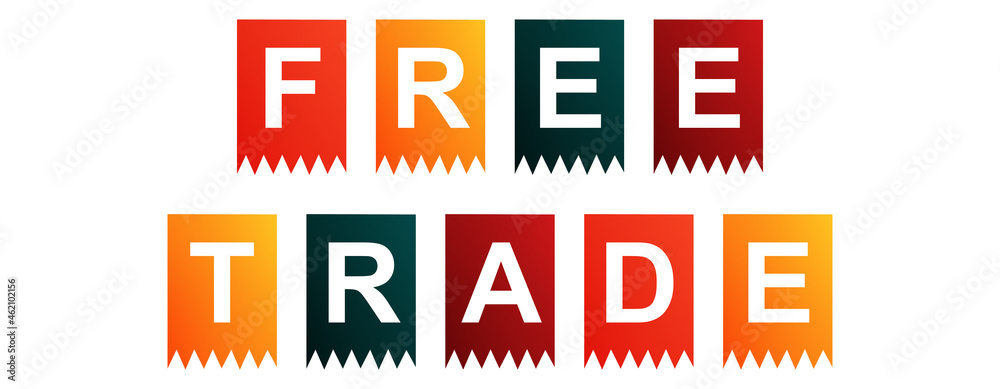 Free Trade - text written on Isolated Shapes with White background - obrazy, fototapety, plakaty 