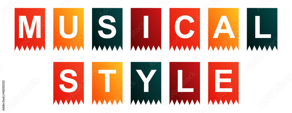 Musical Style - text written on Isolated Shapes with White background Musical Style - text written on Isolated Shapes with White background