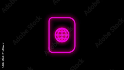 TRAVEL neon icon with line design isolated on white background. Around the world. Motion graphic.