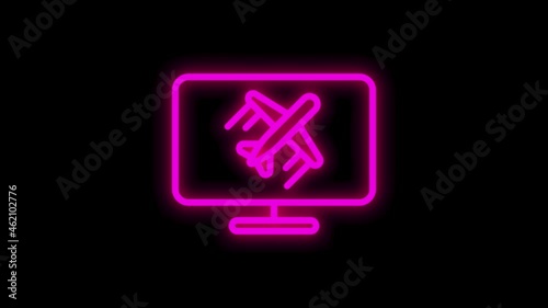 TRAVEL neon icon with line design isolated on white background. Around the world. Motion graphic.
