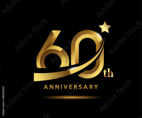 Golden 60 year anniversary celebration logo design with star symbol
