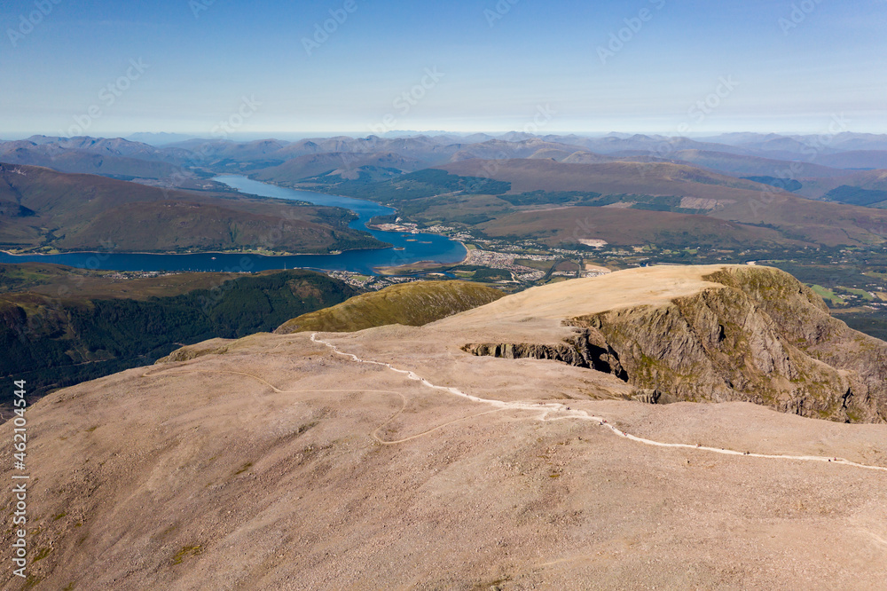 Aerial view of the footpath to the summit of Ben Nevis with several sea Lochs in the background Aerial view of the footpath to the summit of Ben Nevis with several sea Lochs in the background