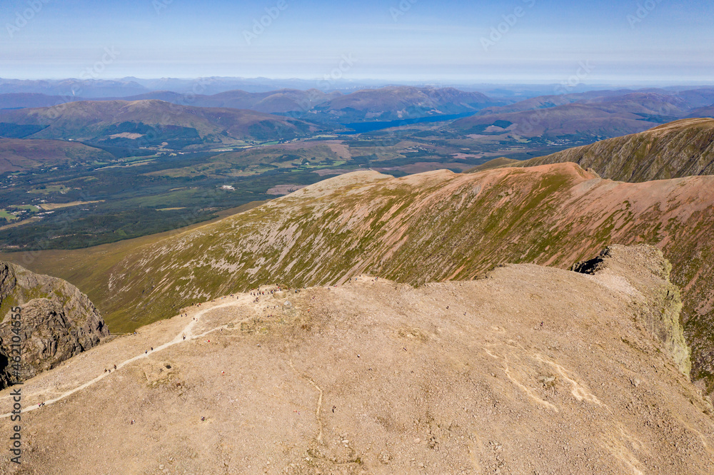 Obraz premium Aerial view of the summit of Ben Nevis - Scotland and the UK's tallest mountain
