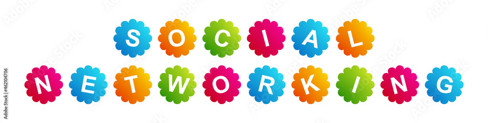 Social Networking - text written on Beautiful Isolated Colourful Shapes with White background Social Networking - text written on Beautiful Isolated Colourful Shapes with White background