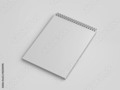 White Spiral notebook mockup, blank workbook notepad template, 3d rendering isolated on light background