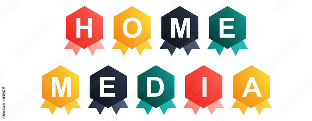 Home Media - text written on Beautiful Isolated Colourful Shapes with White background Home Media - text written on Beautiful Isolated Colourful Shapes with White background