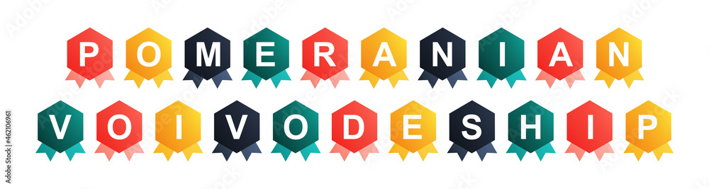 Pomeranian Voivodeship - text written on Beautiful Isolated Colourful Shapes with White background Pomeranian Voivodeship - text written on Beautiful Isolated Colourful Shapes with White background