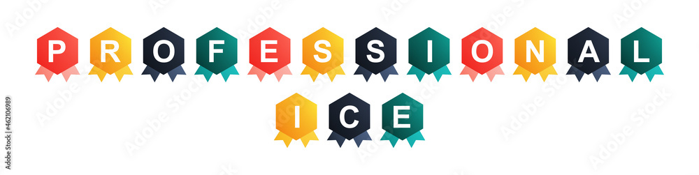 Professional Ice - text written on Beautiful Isolated Colourful Shapes with White background Professional Ice - text written on Beautiful Isolated Colourful Shapes with White background