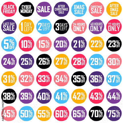 Sale banners design template, discount tags. Set promo icons for online stores, vector illustration