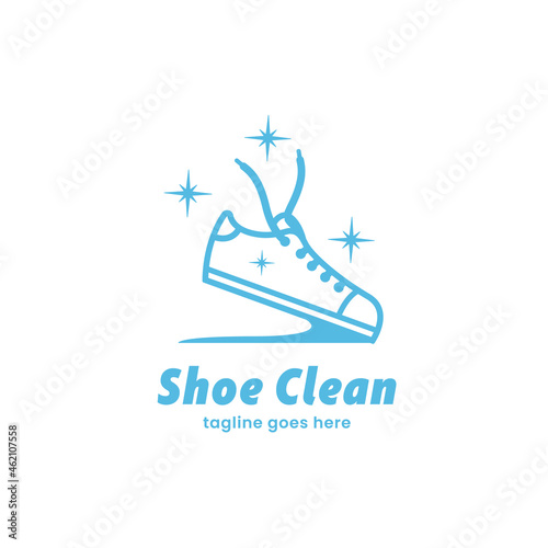 Shoe laundry business logo. Blue shoe clean shining logo icon