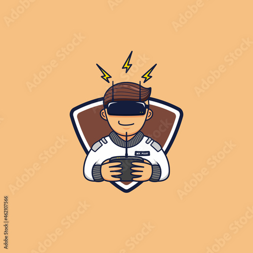 Fpv racing Drone pilot hobby logo mascot cartoon icon character