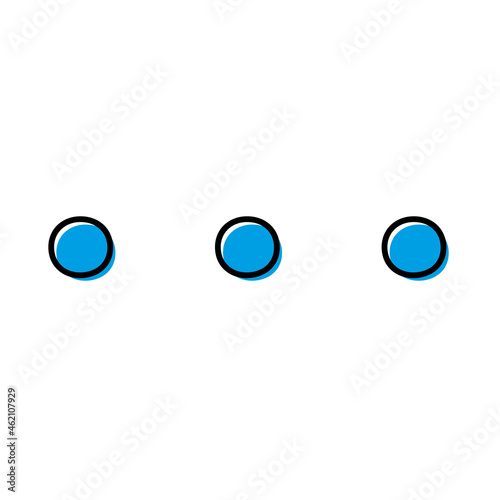 Blue three dots icon. Ellipsis sign. Menu emblem. Simple flat design. Chat symbol. Vector illustration. Stock image. EPS 10.