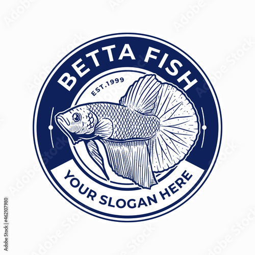betta fish hand drawn badge illustration