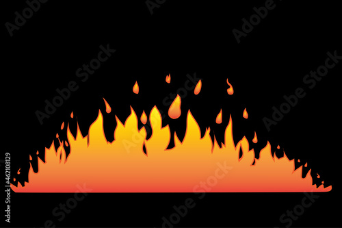 Fire picture. Black background. Light glowing effect. Realistic art. Isolated element. Vector illustration. Stock image.