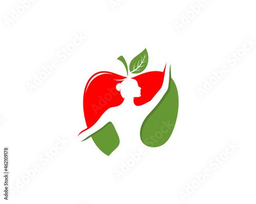 Woman ballerina in the apple fruit logo