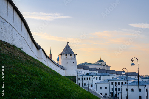 Sunset view of the medieval watchtower and the wall of the Kazan Kremlin, Russia photo