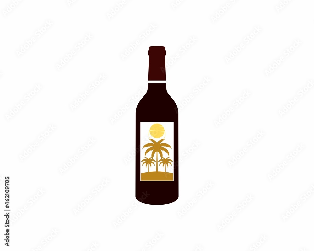Wine bottle with palm tree scenery inside Wine bottle with palm tree scenery inside