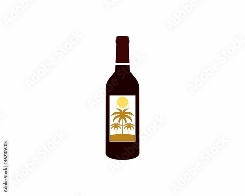 Wine bottle with palm tree scenery inside