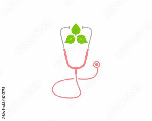 Stethoscope with green nature leaf in the middle