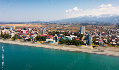 Aerial view of Kobuleti famous resort in Georgia with beach on Black Sea
