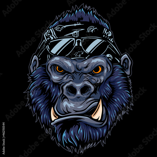 Cartoon angry gorilla head wearing sunglasses #462110544