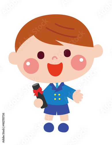 保育園や幼稚園で卒園式を終えた男児のイメージ