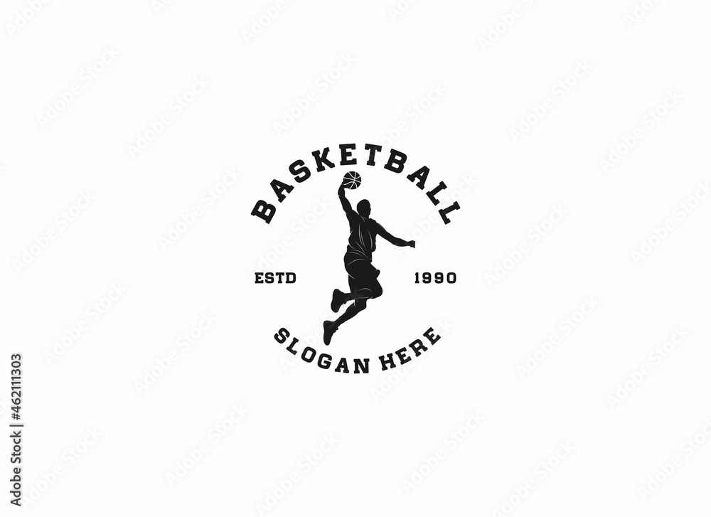 logo for basketball sport in cool style and on white background