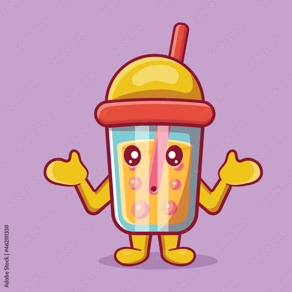 cute bubble tea drink mascot with confused gesture isolated cartoon in flat style cute bubble tea drink mascot with confused gesture isolated cartoon in flat style